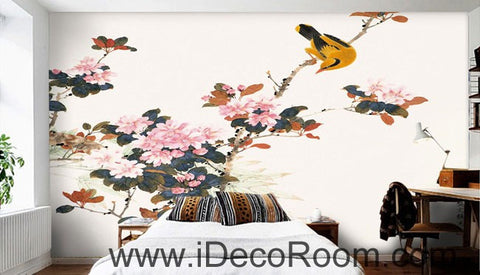 Image of Begonia flower Oriole Bird 000004 Wallpaper Wall Decals Wall Art Print Mural Home Decor Gift Office Business