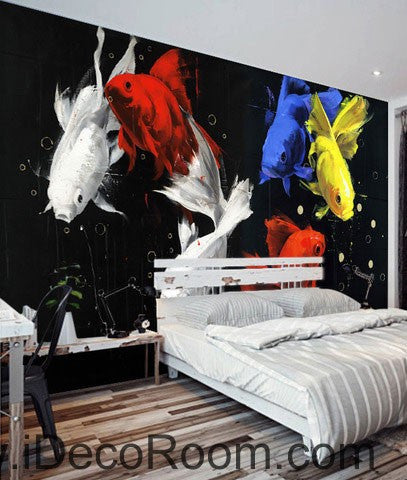 Image of Golden Fish Yellow Blue Red Modern 000010 Wallpaper Wall Decals Wall Art Print Mural Home Decor Gift Office Business