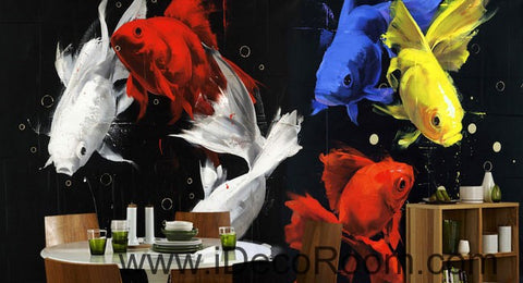 Image of Golden Fish Yellow Blue Red Modern 000010 Wallpaper Wall Decals Wall Art Print Mural Home Decor Gift Office Business