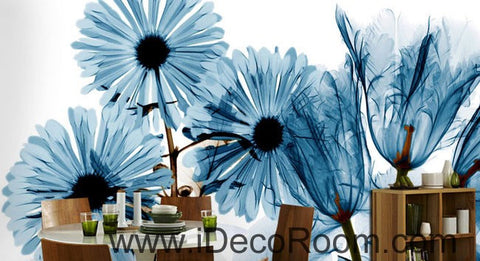 Image of Transparent Blue Daisy flower 000015 Wallpaper Wall Decals Wall Art Print Mural Home Decor Gift Office Business