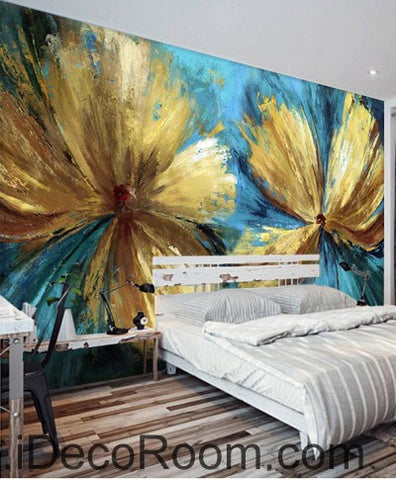 Image of Abstract Golden Flowers 000017 Wallpaper Wall Decals Wall Art Print Mural Home Decor Gift Office Business