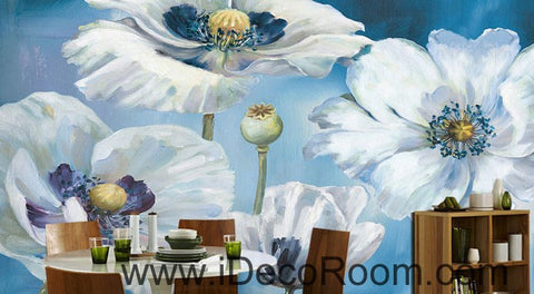 Image of White Flowers Oilpainting 000019 Wallpaper Wall Decals Wall Art Print Mural Home Decor Gift Office Business