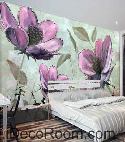 Image of Large Purple Flower Wallpaper Wall Decals Wall Art Print Mural Home Decor Gift Office Business
