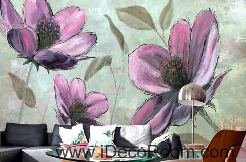 Image of Large Purple Flower Wallpaper Wall Decals Wall Art Print Mural Home Decor Gift Office Business