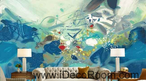 Image of Abstract Blue Ocean Wave Wallpaper Wall Decals Wall Art Print Mural Home Decor Gift Office Business