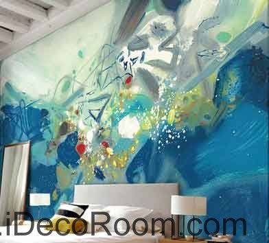 Image of Abstract Blue Ocean Wave Wallpaper Wall Decals Wall Art Print Mural Home Decor Gift Office Business