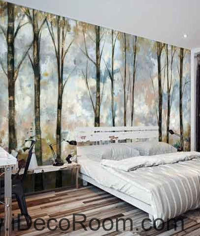 Image of Vintage Forest Oil Painting Wallpaper Wall Decals Wall Art Print Mural Home Decor Gift Office Business