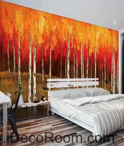 Image of Autumn Fall Forest Tree Oil Painting Wallpaper Wall Decals Wall Art Print Mural Home Decor Gift Office Business