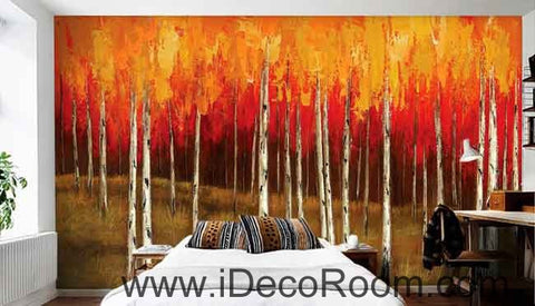 Image of Autumn Fall Forest Tree Oil Painting Wallpaper Wall Decals Wall Art Print Mural Home Decor Gift Office Business