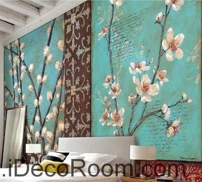 Image of White flower illustration IDCWP-000035 Wallpaper Wall Decals Wall Art Print Mural Home Decor Gift