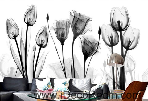 Image of White and black flower illustration IDCWP-000038 Wallpaper Wall Decals Wall Art Print Mural Home Decor Gift