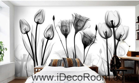Image of White and black flower illustration IDCWP-000038 Wallpaper Wall Decals Wall Art Print Mural Home Decor Gift