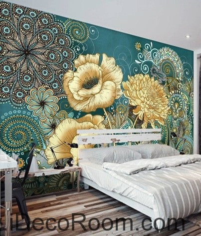 Image of Colorful flower illustration IDCWP-000040 Wallpaper Wall Decals Wall Art Print Mural Home Decor Gift