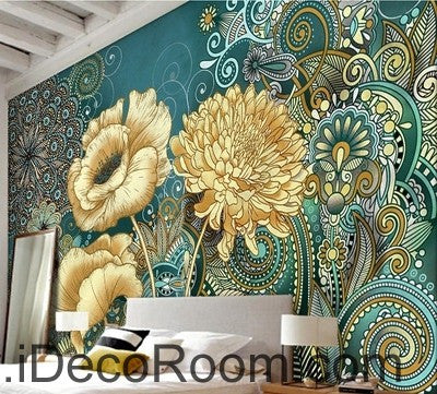 Image of Colorful flower illustration IDCWP-000040 Wallpaper Wall Decals Wall Art Print Mural Home Decor Gift