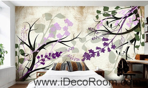 Image of Colorful purple flower illustration IDCWP-000041 Wallpaper Wall Decals Wall Art Print Mural Home Decor Gift