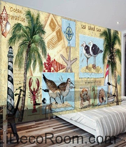 Image of Coconut tree beach IDCWP-000045 Wallpaper Wall Decals Wall Art Print Mural Home Decor Gift