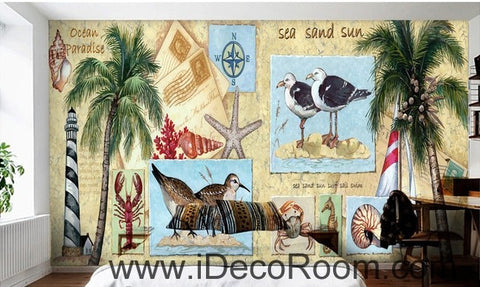 Image of Coconut tree beach IDCWP-000045 Wallpaper Wall Decals Wall Art Print Mural Home Decor Gift