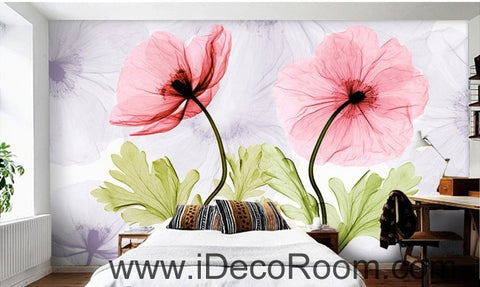 Image of Colorful red flower illustration IDCWP-000047 Wallpaper Wall Decals Wall Art Print Mural Home Decor Gift