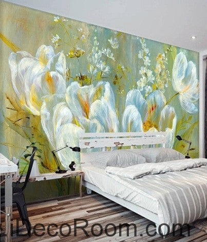 Image of Colorful white flower illustration IDCWP-000048 Wallpaper Wall Decals Wall Art Print Mural Home Decor Gift