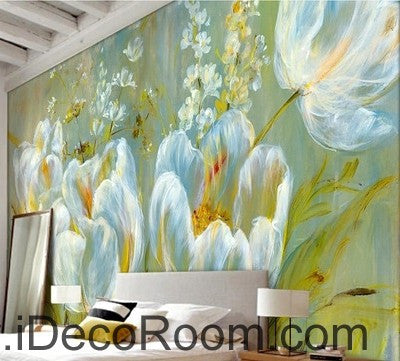 Image of Colorful white flower illustration IDCWP-000048 Wallpaper Wall Decals Wall Art Print Mural Home Decor Gift