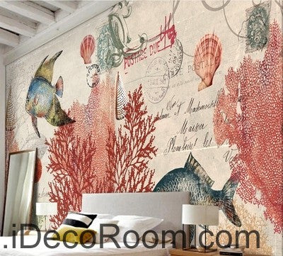 Image of Tropical Fish stamp IDCWP-000049 Wallpaper Wall Decals Wall Art Print Mural Home Decor Gift