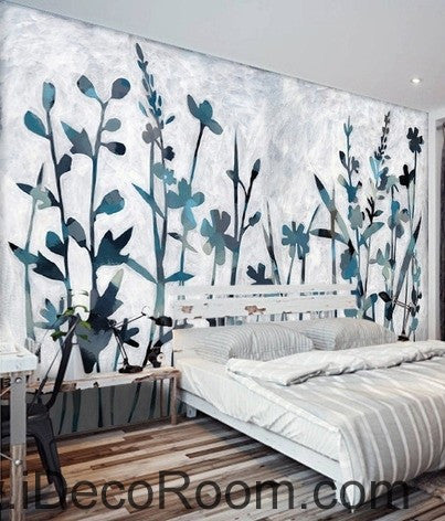 Image of Blue Wild Flower Grass Modern Art IDCWP-000052 Wallpaper Wall Decals Wall Art Print Mural Home Decor Gift