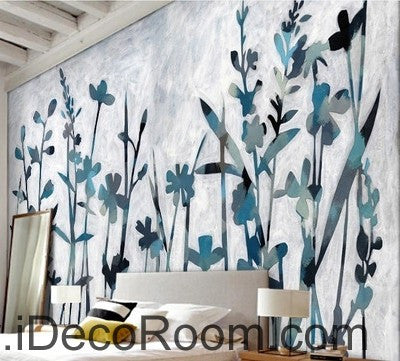 Image of Blue Wild Flower Grass Modern Art IDCWP-000052 Wallpaper Wall Decals Wall Art Print Mural Home Decor Gift