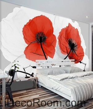 Two Red Poppy Flower Illustraion IDCWP-000054 Wallpaper Wall Decals Wall Art Print Mural Home Decor Gift