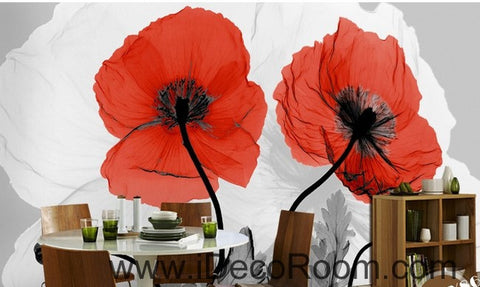 Image of Two Red Poppy Flower Illustraion IDCWP-000054 Wallpaper Wall Decals Wall Art Print Mural Home Decor Gift