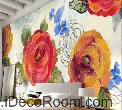 Image of Vintage Camellia Flower IDCWP-000056 Wallpaper Wall Decals Wall Art Print Mural Home Decor Gift