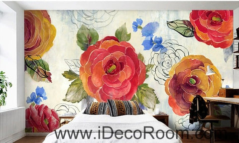 Image of Vintage Camellia Flower IDCWP-000056 Wallpaper Wall Decals Wall Art Print Mural Home Decor Gift