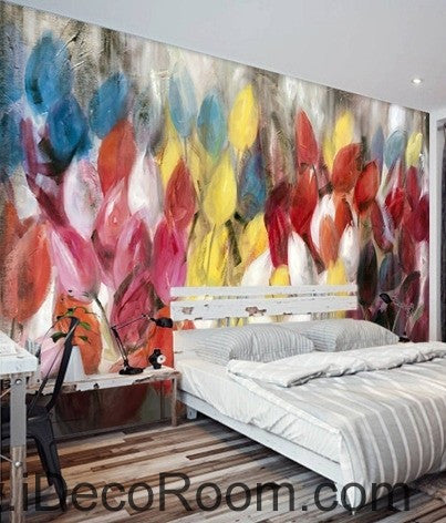 Image of Abstract Yellow Red Pink Tulips Flower IDCWP-000061 Wallpaper Wall Decals Wall Art Print Mural Home Decor Gift