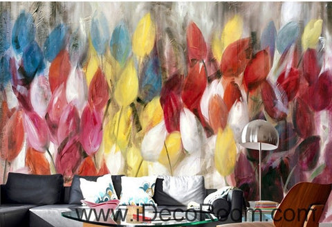 Image of Abstract Yellow Red Pink Tulips Flower IDCWP-000061 Wallpaper Wall Decals Wall Art Print Mural Home Decor Gift