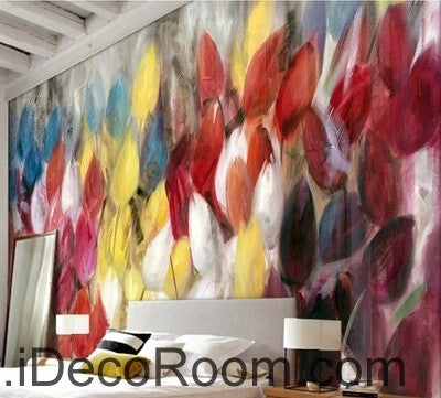 Image of Abstract Yellow Red Pink Tulips Flower IDCWP-000061 Wallpaper Wall Decals Wall Art Print Mural Home Decor Gift
