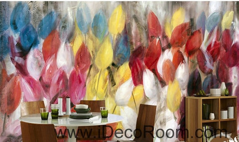 Image of Abstract Yellow Red Pink Tulips Flower IDCWP-000061 Wallpaper Wall Decals Wall Art Print Mural Home Decor Gift
