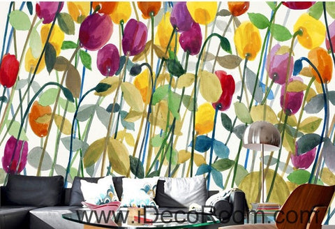 Image of Abstract Poppy Flower Yellow Red Purple IDCWP-000062 Wallpaper Wall Decals Wall Art Print Mural Home Decor Gift