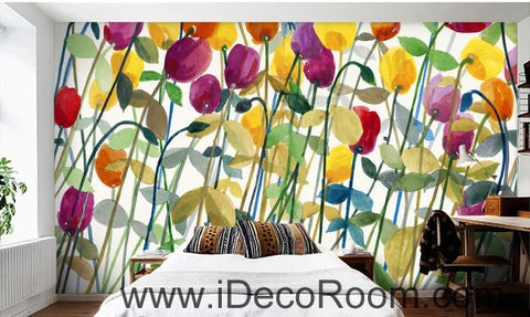 Image of Abstract Poppy Flower Yellow Red Purple IDCWP-000062 Wallpaper Wall Decals Wall Art Print Mural Home Decor Gift