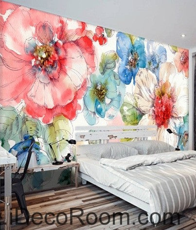 Image of Watercolor Pink White Camellia Flower IDCWP-000063 Wallpaper Wall Decals Wall Art Print Mural Home Decor Gift