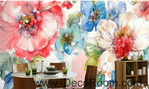 Image of Watercolor Pink White Camellia Flower IDCWP-000063 Wallpaper Wall Decals Wall Art Print Mural Home Decor Gift