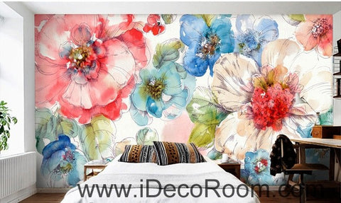 Image of Watercolor Pink White Camellia Flower IDCWP-000063 Wallpaper Wall Decals Wall Art Print Mural Home Decor Gift