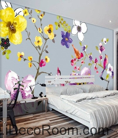 Image of Flower Birds Branch IDCWP-000064 Wallpaper Wall Decals Wall Art Print Mural Home Decor Gift