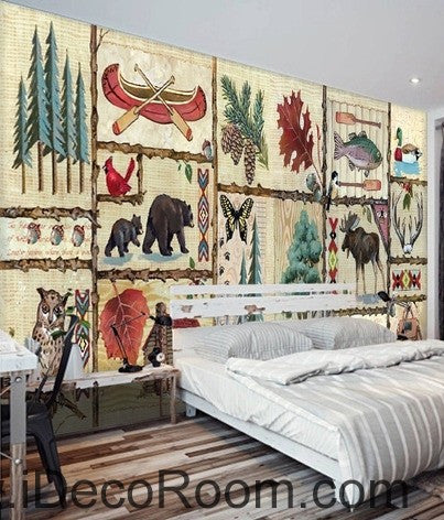 Image of Retro Pictrues Forest Animals Tree IDCWP-000073 Wallpaper Wall Decals Wall Art Print Mural Home Decor Gift