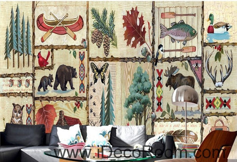Image of Retro Pictrues Forest Animals Tree IDCWP-000073 Wallpaper Wall Decals Wall Art Print Mural Home Decor Gift