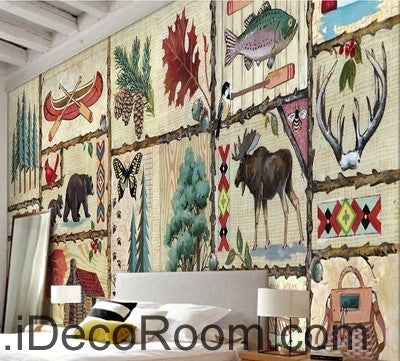 Image of Retro Pictrues Forest Animals Tree IDCWP-000073 Wallpaper Wall Decals Wall Art Print Mural Home Decor Gift