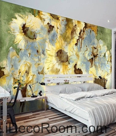 Image of Abstract Yellow Sunflowers Flower IDCWP-000074 Wallpaper Wall Decals Wall Art Print Mural Home Decor Gift