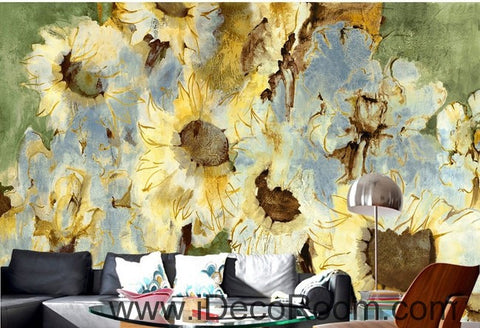 Image of Abstract Yellow Sunflowers Flower IDCWP-000074 Wallpaper Wall Decals Wall Art Print Mural Home Decor Gift