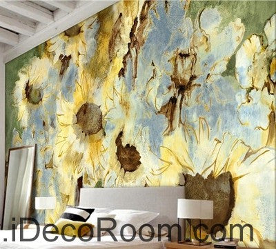 Image of Abstract Yellow Sunflowers Flower IDCWP-000074 Wallpaper Wall Decals Wall Art Print Mural Home Decor Gift