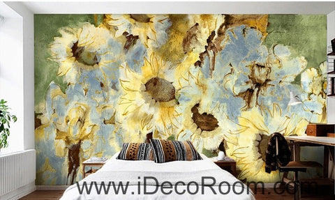 Image of Abstract Yellow Sunflowers Flower IDCWP-000074 Wallpaper Wall Decals Wall Art Print Mural Home Decor Gift