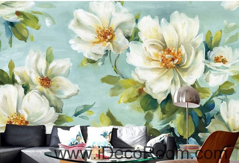 Image of Vintage White Camellia Flower IDCWP-000075 Wallpaper Wall Decals Wall Art Print Mural Home Decor Gift