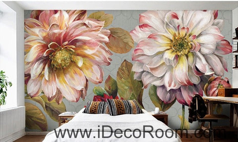 Image of Vintage Large Flower Leaves IDCWP-000076 Wallpaper Wall Decals Wall Art Print Mural Home Decor Gift